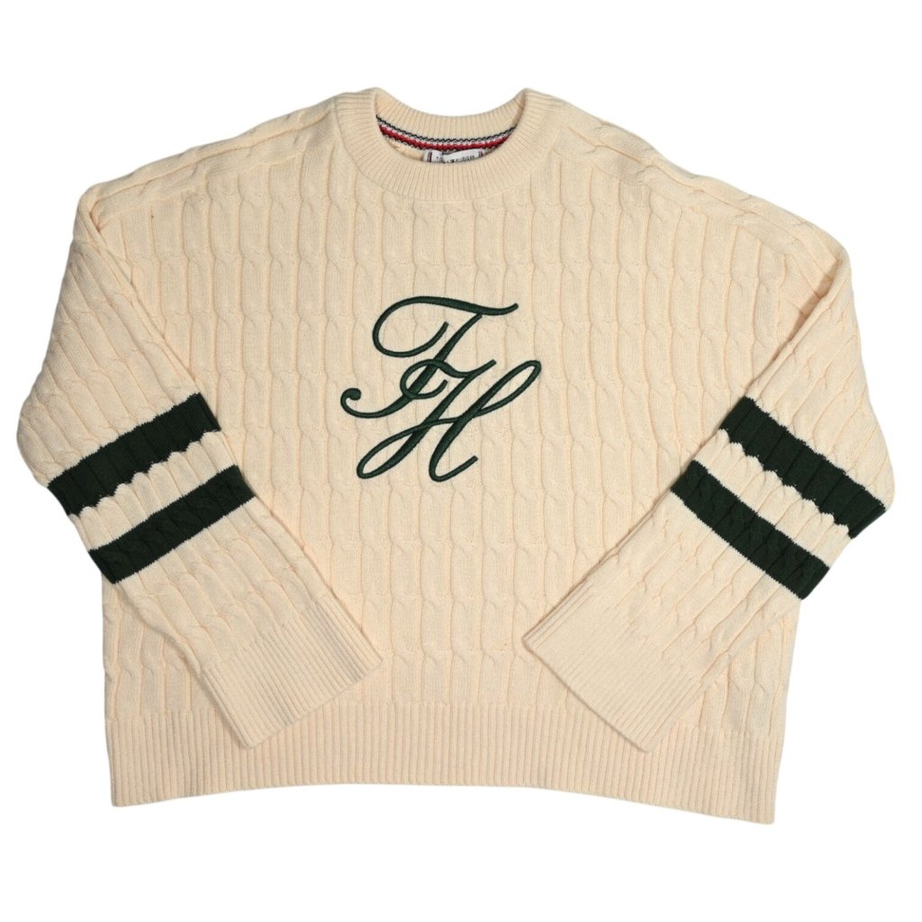 Tommy Hilfiger Embroidered Logo Cable Knit Sweater In Calico